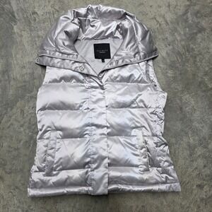 Talbots‎ Women's Silver Down Puffer Vest Quilted Stand Collar 
Size S